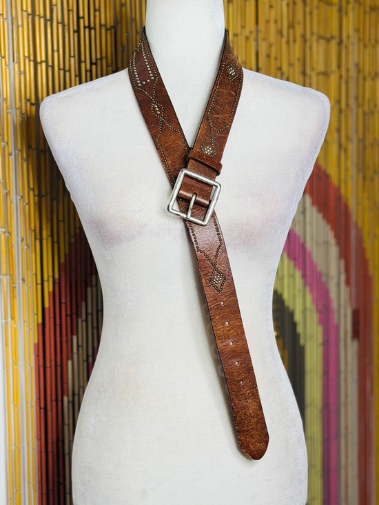 Vintage Accessories - 90s Y2K Express brown leather studded low rise belt